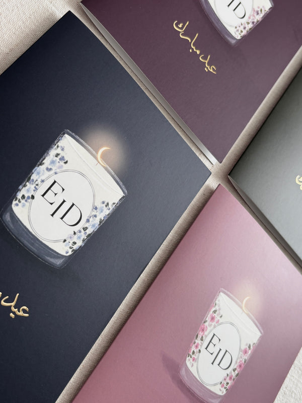 Eid Mubarak Card Set | Gold Foil Floral Candle Cards with Envelopes | Petals of Faith