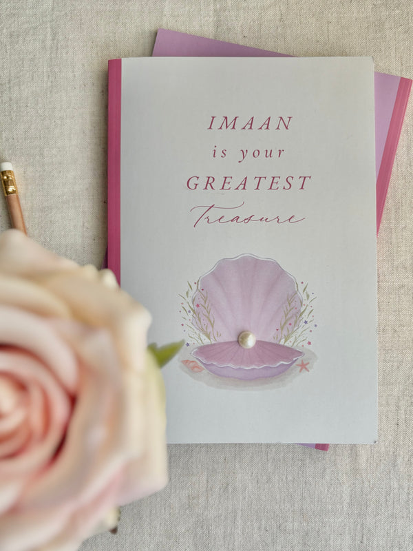 Imaan is your greatest treasure | girl’s A5 notebook | pink, pearl embellished