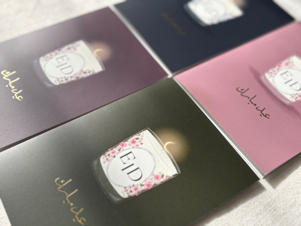 Eid Mubarak Card Set | Gold Foil Floral Candle Cards with Envelopes | Petals of Faith