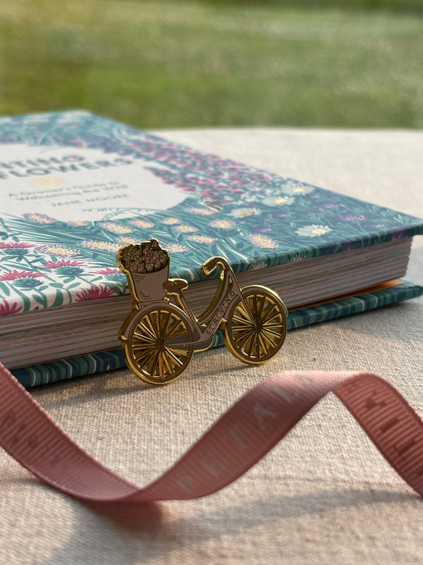 Pink Bicycle Enamel Pin Brooch, Islamic Gift | “Striving Towards Him” Floral Bike Badge