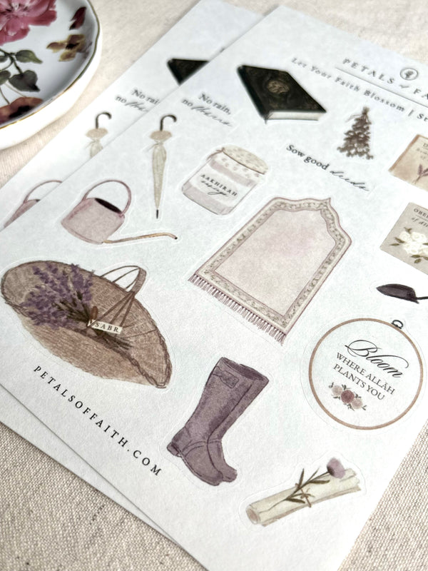 Let your faith blossom A5 Islamic stickers sheet side view