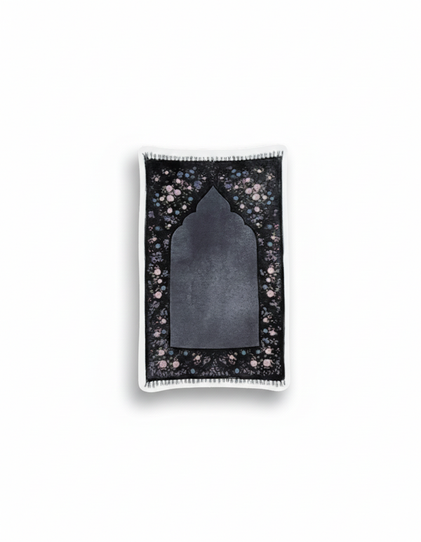 Prayer mat, black noir islamic sticker. Professional product photo with white background 