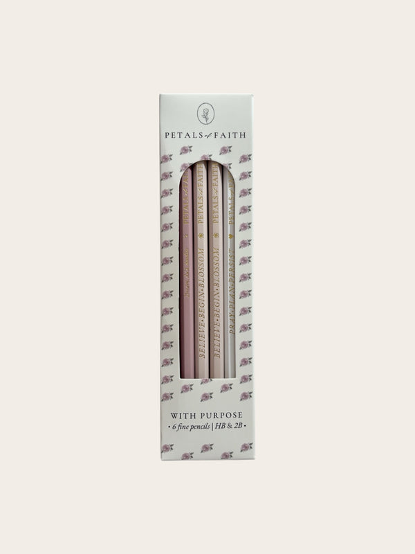  With Purpose set of 6 Islamic pencils in branded Petals of Faith floral arch design packaging