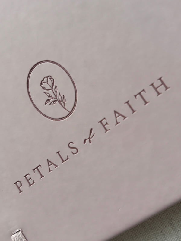 Art from the Heart sketchbook embossed Petals of Faith logo back cover
