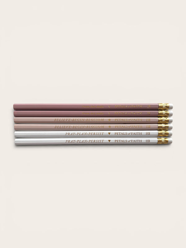 Gold foil Islamic pencils in dusty pink blush and white HB and 2B Muslim gift