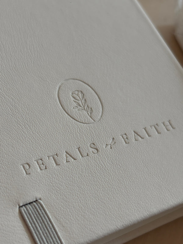 Ilm notebook embossed Petals of Faith logo back cover