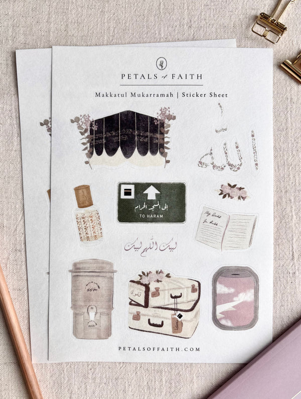Front image of Makkah a5 sticker sheets with Islamic art