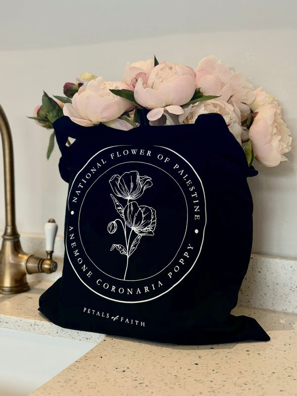 Black Tote Bag with Palestine National Flower – 100% Profits to Charity