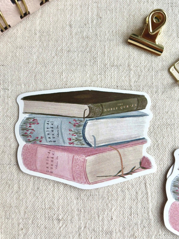 Sahih Bukhari & Quran Sticker - Islamic Stationery, Floral Art